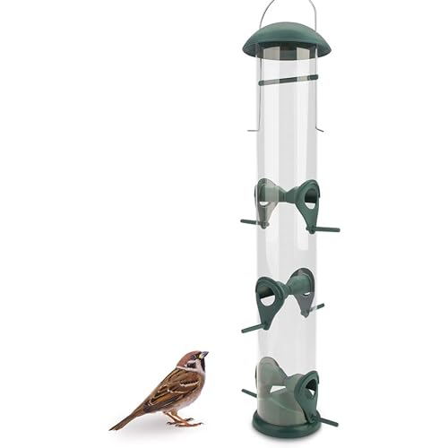 WILDLIFE FRIEND I 40cm Körner Vogelfutterspender grün - mit 6 Anflugplätzen, Vogel Futterstation, Futtersäule, Körner Wildvögel Futtersilo (Kunststoff) von WILDLIFE FRIEND