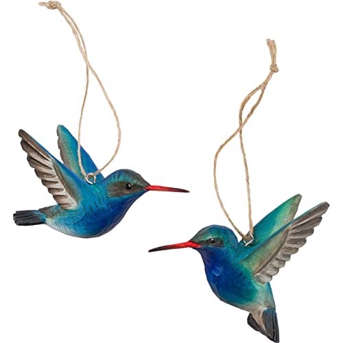 WILDLIFEGARDEN Wildlife Garden Kolibri DecoBirds, 2er-Set, kunstvoll handgeschnitzte Holzreplika, Schlaufe und Schnur zum Aufhängen, Ornithologen zugelassene lebensechte Figur, entworfen in Schweden von WILDLIFEGARDEN