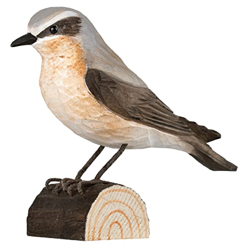 Wildlife Garden WG4439 DecoBird Steinschmätzer - Handgeschnitzte Dekorative Vögel aus Holz - Kleine Europäische Vögel von WILDLIFEGARDEN