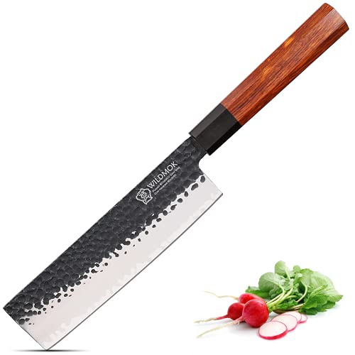 WILDMOK 17,78cm, Nakiri-Messer aus 3 Schichten 9Cr18MoV-beschichtetem Stahl, geschmiedetes Gemüsemesser mit achteckigem Griff, geschmiedetes Gyuto-Küchenmesser mit achteckigem Griff von WILDMOK