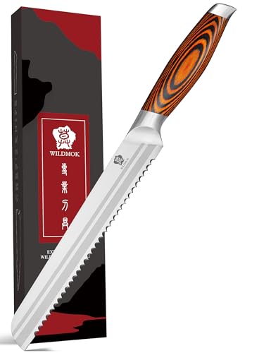 WILDMOK Brotmesser Profi 20cm Brötchenmesser Wellenschliff Holzgriff und Extra Scharfe Fein Rostfreier Deutscher Edelstahl Sägemesser von WILDMOK