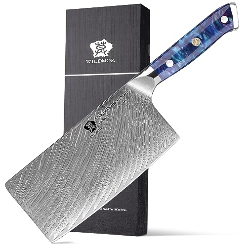WILDMOK Fleischerbeil Messer 17.8 cm, professioneller Metzgerhacker aus Damaststahl, Griff aus Kunstharz, robuste Klinge für Heimküche und Restaurant von WILDMOK
