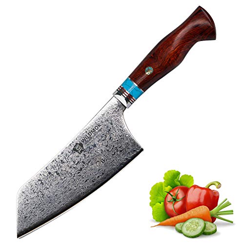 WILDMOK Fleischerbeil Profi 16cm Chinesisches Kochmesser - Damastmesser Super Edelstahl Nakiri Messer - Hand Gefertigt für Zuhause oder Restaurantküche von WILDMOK