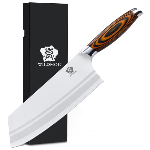 WILDMOK Nakiri Messer, professionelles asiatisches Hackmesser 20 cm - Deutsches Stahlfleischmesser mit Pakka Holzgriff von WILDMOK