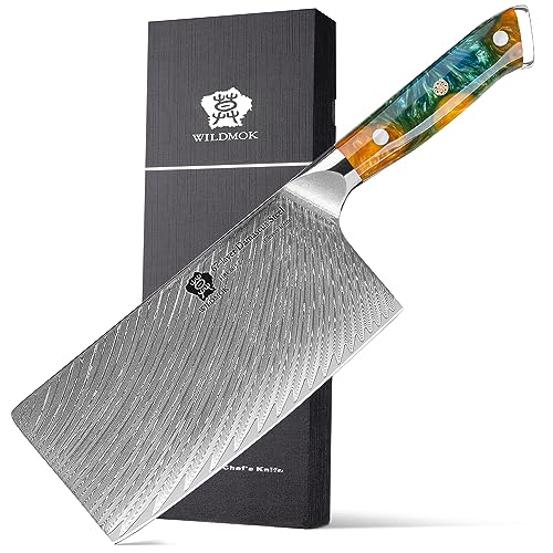 WILDMOK Gemüsebeil Messer 18 cm japanische VG10 Stahlkern-geschmiedete Damastklinge, Edelstahlgriff, robuste Klinge für Heimküche und Restaurant von WILDMOK