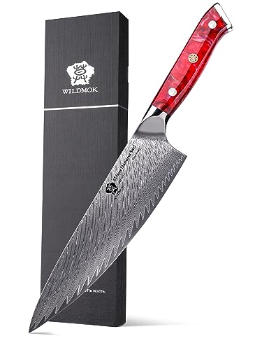 WILDMOK Kochmesser, 20cm Damaskus japanisches Kochmesser, Damaskus Santoku Messer, japanisches VG10 Stahl-Harz Griff, japanische Damaskus Küche Kochen Kochmesser von WILDMOK