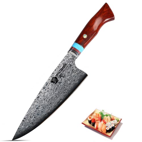 WILDMOK Kochmesser 21,3cm - Küchenmesser Damastmesser Super-Edelstahl– Schärfstes Professionelles Gyuto Hand Gefertigt - für Zuhause oder Restaurantküche von WILDMOK