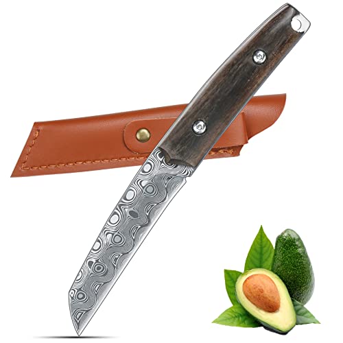 WILDMOK Schälmesser Edelstahl 8,38 cm, Allzweckmesser Full Tang Obst Gemüse Schneiden Schnitzen Küchenmesser mit Lederetui (A) von WILDMOK