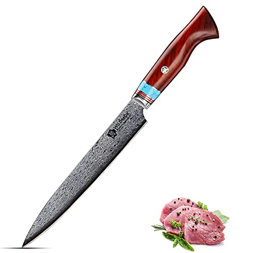 WILDMOK Tranchiermesser Profi 20,7cm Küchenmesser Premium Damastmesser Hand Gefertigt, Küchenmesser 67 Lagen Edelstahl-Damast, sehr scharfe Fleischmesser aus Damaststahl von WILDMOK