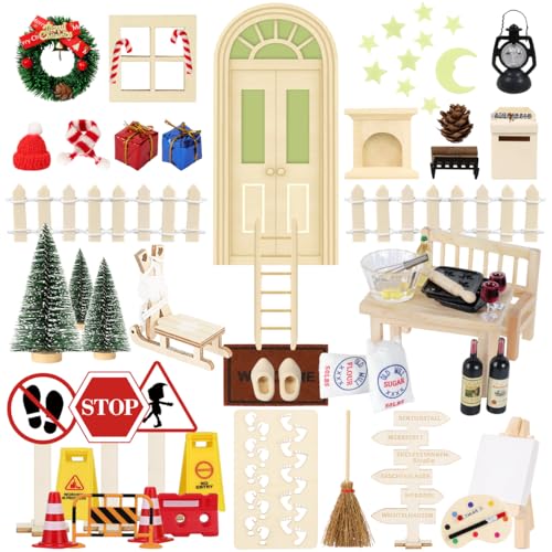 75Pcs Wichteltür Set mit Wichtelbriefe Wichtel Zubehör Weihnachten Wichtelhaus Im Dunkeln Leuchten, Elfentür Baustelle Kamin Backen Staffelei Komplettset Feentür adventskalender DIY Starterset von WILDPARTY