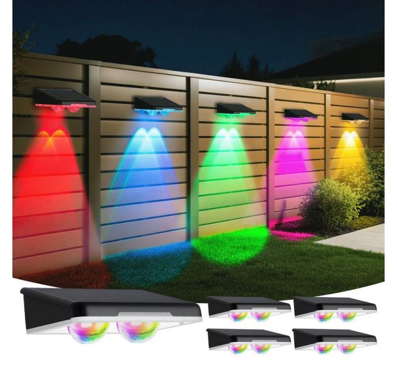 WILGOON Außen-Wandleuchte 4 Stück Solarlampen RGB Light Solarlampe Außen Wandlampe Zaunlichter, LED fest integriert, Warmweiß, RGB, Superhelle Solar Zaunleuchten Für Garten Dekoration, Treppe, Wege von WILGOON