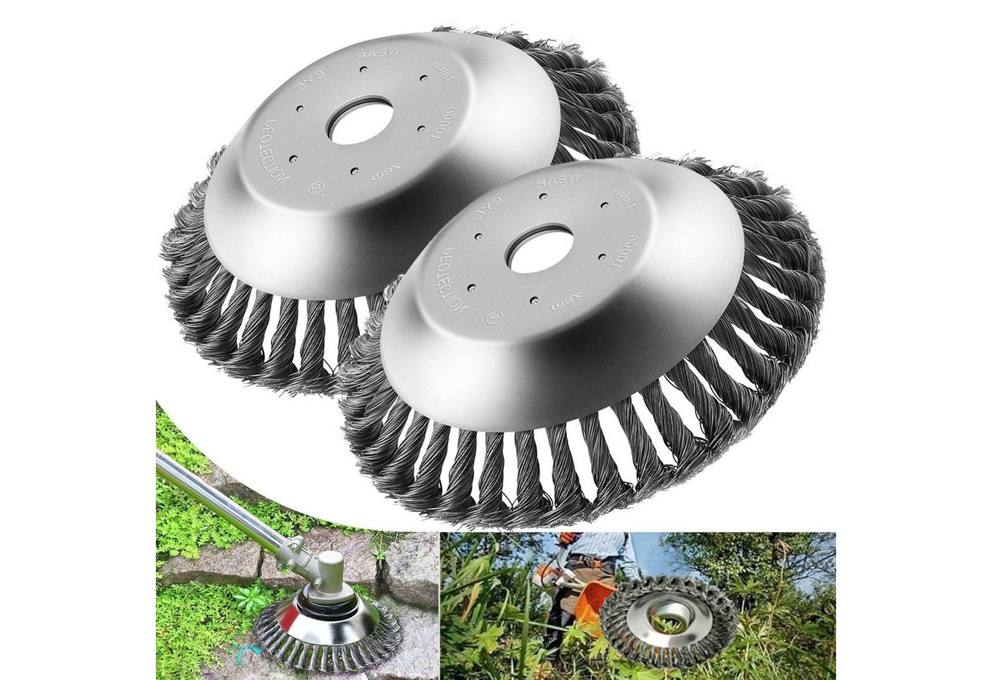 WILGOON Benzin-Motorsense Profi Unkrautbürste 25,4mm Bohrung Ø200mm für Motorsense&Freischneider, (2 St), für alle gängigen Modelle,robuste HSS-Drahtzöpfe, langlebig & rostfrei von WILGOON