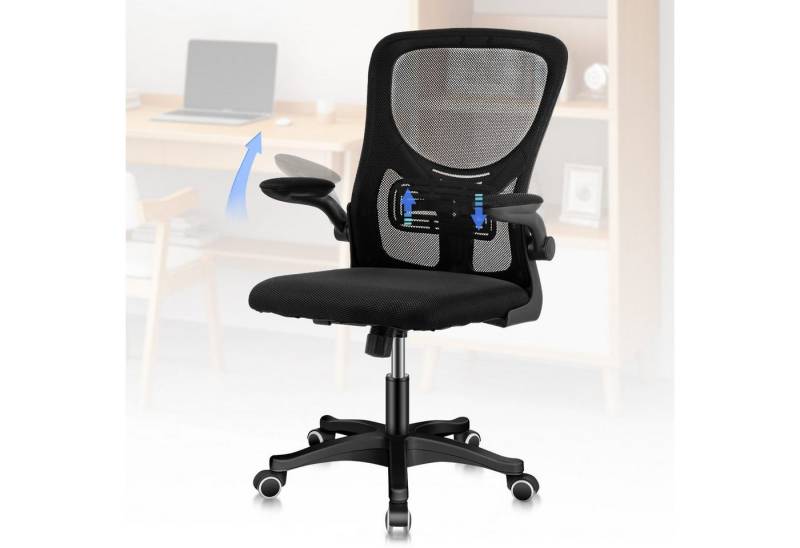 WILGOON Bürostuhl Bürostuhl, Chefsessel aus Mesh, Ergonomischer Drehstuhl, Schwarz (Verstellbarer Armlehnen, Lendenwirbelstütze,Drehstuhl Wippfunktion,Atmungsaktiv, 1 St), Bürostuhl mit gepolsterter, Bis 200 kg, Schwarz von WILGOON
