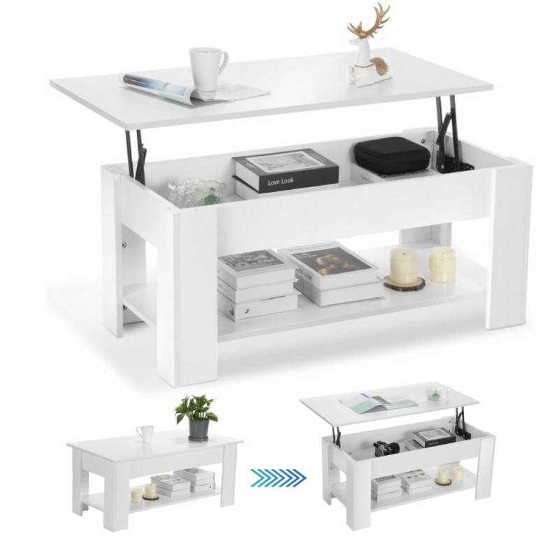 WILGOON Couchtisch Höhenverstellbarer Kaffeetisch 100 x 50 x (42-56) cm, Wohnzimmertisch (Ausziehbarer Sofatisch mit Verstecktem Stauraum und Ablage), Modern Kleiner Tisch Wohnzimmer Coffee Table für Wohnzimmer, Büro von WILGOON