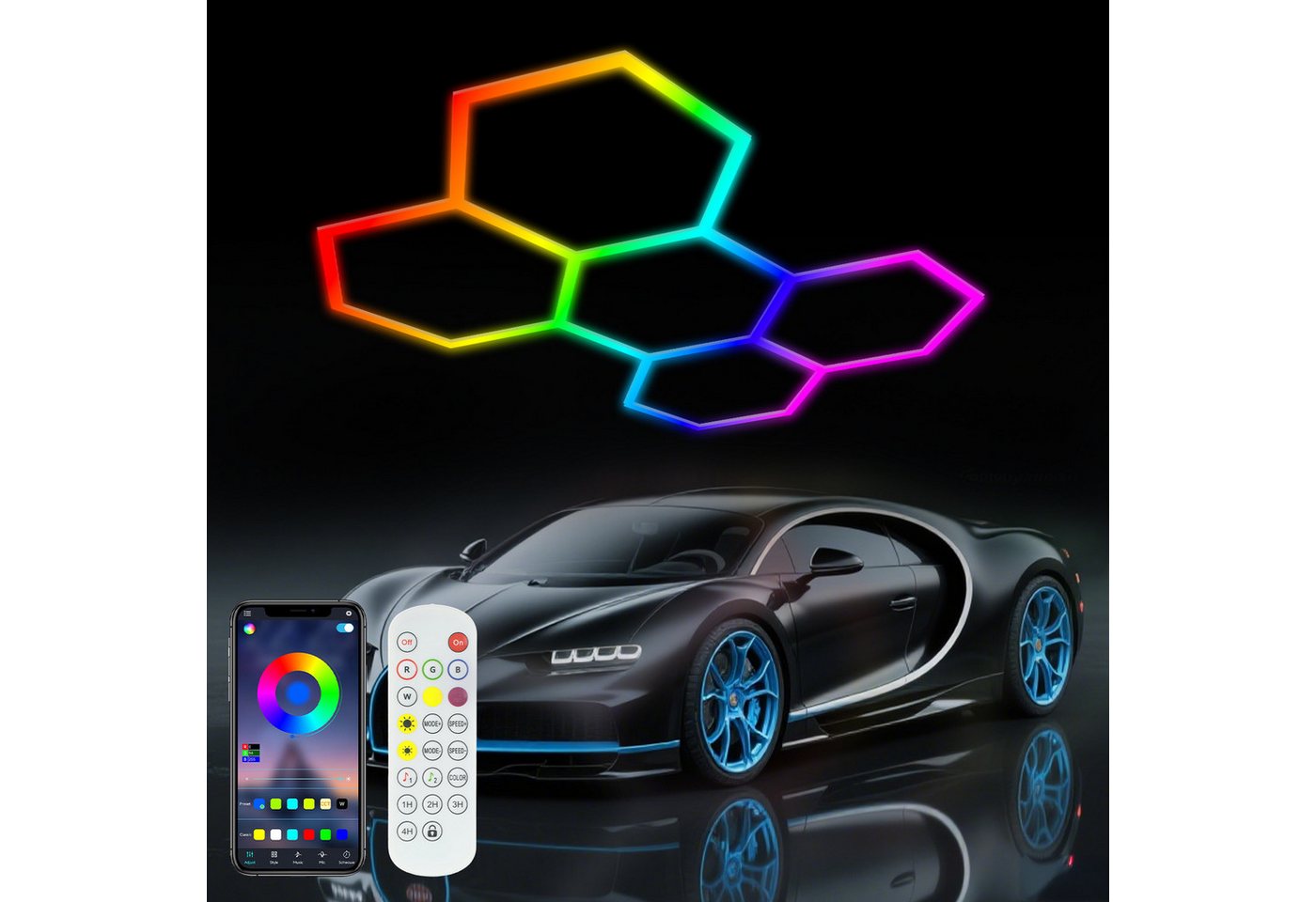 WILGOON Deckenleuchte 5x LED Hexagon Beleuchtung-24pcs Röhrenleuchten, LED Garage Light, 150W, LED fest integriert, Kaltweiß, Wabenlicht LED-Leuchte für Garage, Werkstatt, Fitnessstudio, Keller von WILGOON