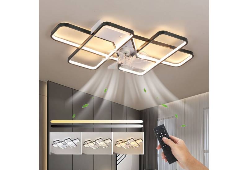 WILGOON Deckenleuchte Deckenleuchte mit Ventilator, leise, 48W Hauptlicht Dimmbar, 6-Gang, LED fest integriert, Warmweiß, Naturweiß, Kaltweiß, Deckenventilator mit Beleuchtung für Wohn-, Schlaf- und Esszimmer von WILGOON