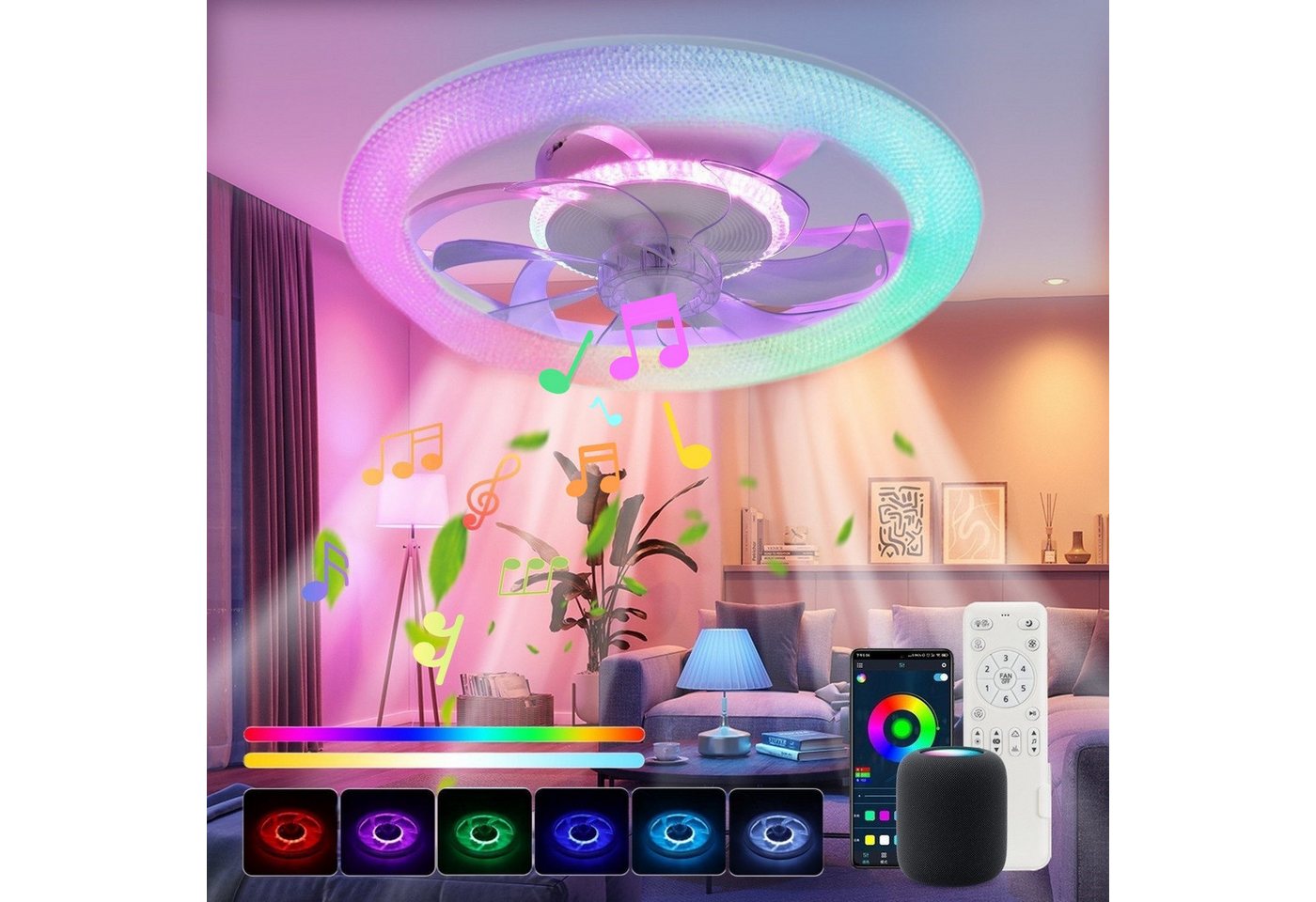 WILGOON Deckenleuchte Deckenventilator mit Beleuchtung, Music RGB Dimmbar mit Fernbedienung, Luftzirkulationsfunktion + Music, LED fest integriert, Warmweiß, Neutralweiß, Kaltweiß, RGB Farbwechsel, Schlafzimmer Leise Ventilator mit Bluetooth für Wohnzimmer Küche Hotel WILGOON Deckenleuchte Deckenventilator mit Beleuchtung, Music RGB Dimmbar mit Fernbedienung, Luftzirkulationsfunktion + Music, LED fest integriert, Warmweiß, Neutralweiß, Kaltweiß, RGB Farbwechsel, Schlafzimmer Leise Ventilator mit Bluetooth für Wohnzimmer Küche Hotel von WILGOON