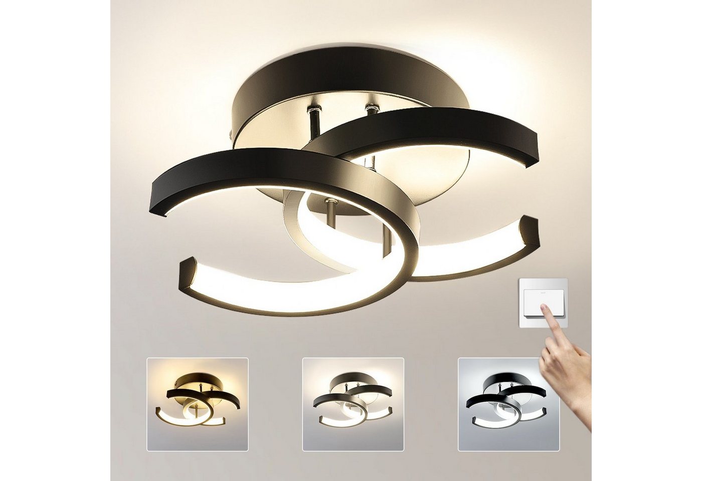 WILGOON Deckenleuchte Moderne LED Deckenleuchte LED Kleeblatt Lampe 2800lm Deckenbeleuchtung, LED fest integriert, Kaltweiß, Naturweiß, Warmweiß, Deckenbeleuchtung für Schlafzimmer Flur Balkon Büro,Küchenlampe Deko von WILGOON