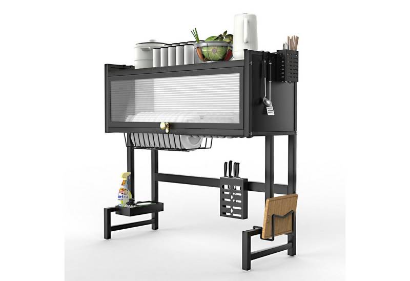WILGOON Geschirrständer Abtropfständer über der Spüle 85cm 3-stufiges Abtropfgestell Dish Rack, Küchen-Organizer mit Schranktür, Utensilienhalter, Hakenes, Stahl von WILGOON