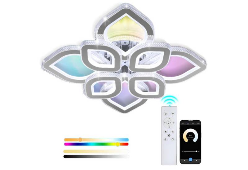 WILGOON LED Deckenleuchte 32W LED Deckenlampe Dimmbar mit Fernbedienung, RGB Farbwechsel Lamp, RGB Hintergrundbeleuchtung Farbwechsel, LED fest integriert, Kaltweiß, Naturweiß, Warmweiß, RGB, Moderne Blumenform Deckenlampe für Wohnzimmer Schlafzimmer Kinderzimme von WILGOON