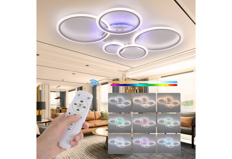 WILGOON LED Deckenleuchte 80W deckenlampe dimmbar, RGB Farbwechsel Lamp mit Fernbedienung, RGB-Hintergrundbeleuchtung, LED fest integriert, RGB, modern Blumenform Deckenleuchte für küche,wohnzimmer Schlafzimmer von WILGOON