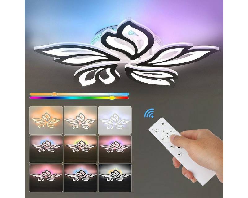 WILGOON LED Deckenleuchte Deckenlampe Dimmbar mit Fernbedienung, RGB Hintergrundbeleuchtung Lamp, LED fest integriert, Kaltweiß, Naturweiß, Warmweiß, RGB Hintergrundbeleuchtung Farbwechsel, 55/90W Moderne Blumenform Deckenlampe für Wohnzimmer Schlafzimmer WILGOON LED Deckenleuchte Deckenlampe Dimmbar mit Fernbedienung, RGB Hintergrundbeleuchtung Lamp, LED fest integriert, Kaltweiß, Naturweiß, Warmweiß, RGB Hintergrundbeleuchtung Farbwechsel, 55/90W Moderne Blumenform Deckenlampe für Wohnzimmer Schlafzimmer von WILGOON