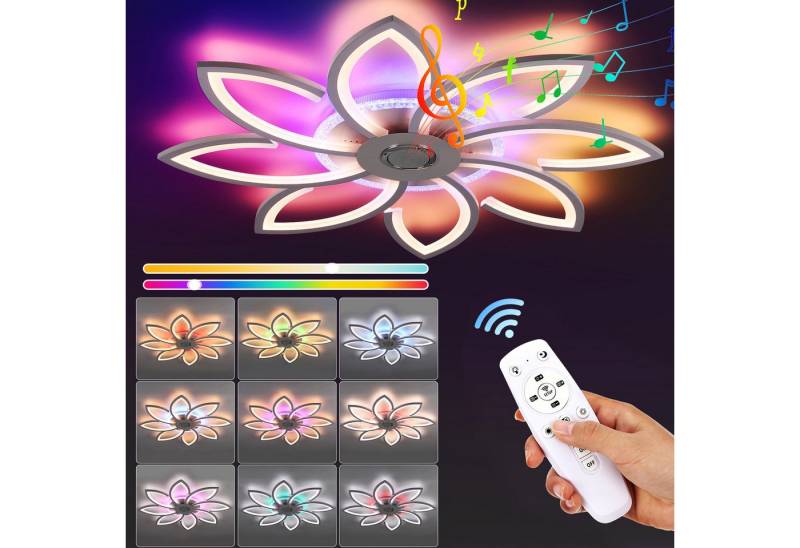 WILGOON LED Deckenleuchte Deckenlampe mit Bluetooth Lautsprecher, RGB Hintergrundbeleuchtung, LED fest integriert, RGB, Warmweiß, Naturweiß, Kaltweiß, Dimmbar mit Fernbedienung für Schlafzimmer Wohnzimmer Kinderzimmer von WILGOON