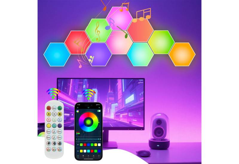 WILGOON LED Dekolicht Hexagon LED Panel Wandleuchte, RGB-Farbwechsel Gaming LED Wand Panel, LED fest integriert, RGB, Smart Sechseck Wandleuchte App und Fernbedienung, Musik-Sync, DIY WILGOON LED Dekolicht Hexagon LED Panel Wandleuchte, RGB-Farbwechsel Gaming LED Wand Panel, LED fest integriert, RGB, Smart Sechseck Wandleuchte App und Fernbedienung, Musik-Sync, DIY von WILGOON