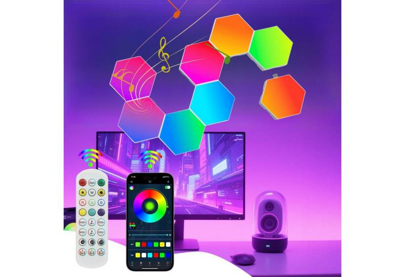 WILGOON LED Dekolicht Hexagon LED Panel Wandleuchte, RGB-Farbwechsel Gaming LED Wand Panel, LED fest integriert, RGB, Smart Sechseck Wandleuchte App und Fernbedienung, Musik-Sync, DIY WILGOON LED Dekolicht Hexagon LED Panel Wandleuchte, RGB-Farbwechsel Gaming LED Wand Panel, LED fest integriert, RGB, Smart Sechseck Wandleuchte App und Fernbedienung, Musik-Sync, DIY von WILGOON