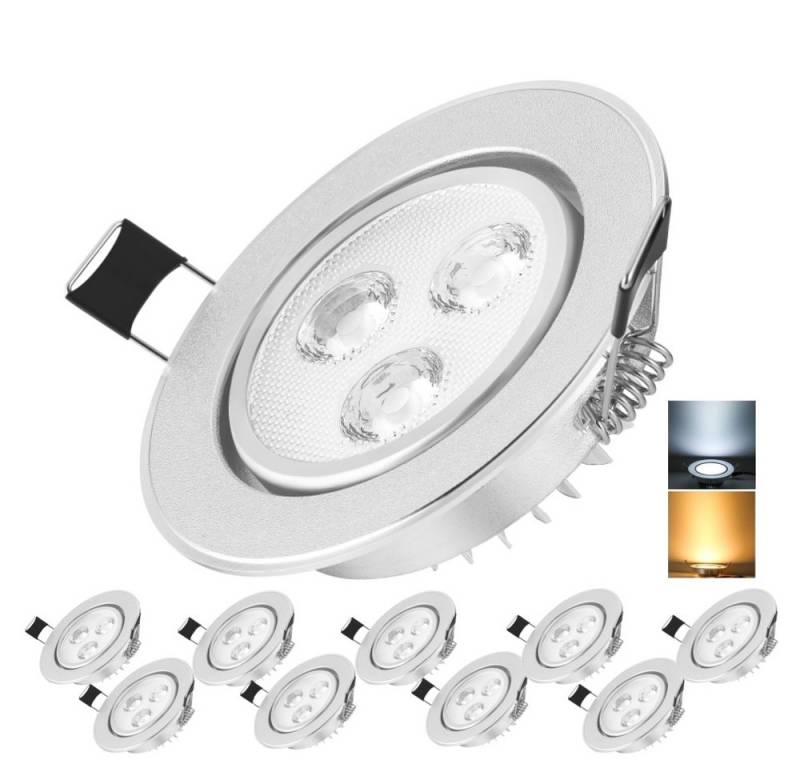 WILGOON LED Einbauleuchte 10er LED Einbauleuchten Ultra Flach LED Spots, Einbaustrahler 3W/5W, LED fest integriert, Warmweiße, Kaltweiße, Deckenlampe Einbauspot Schwenkbar für Schlafzimmer, Wohnzimmer, Küche von WILGOON