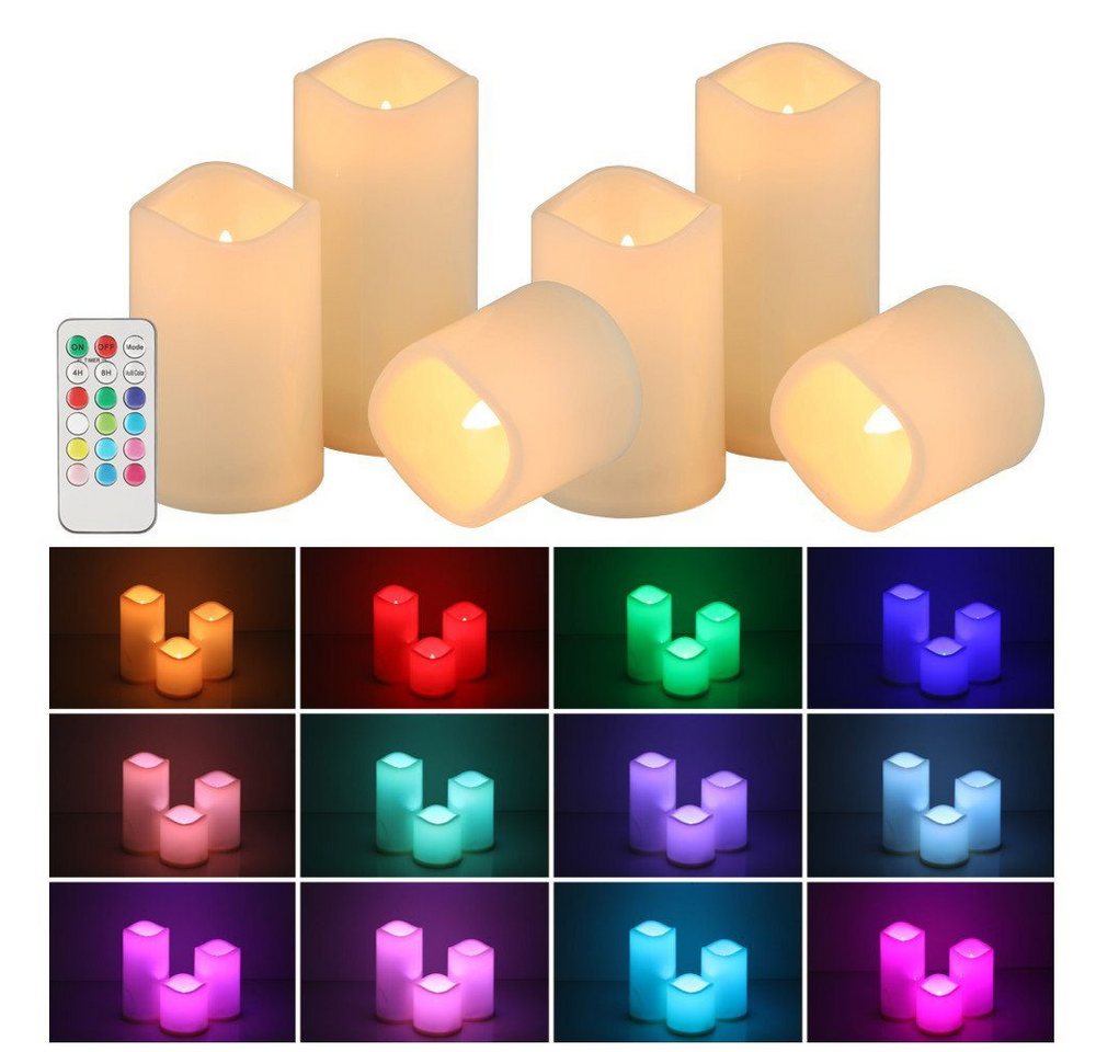WILGOON LED-Kerze LED Kerzen-Set 3-teilig mit Timer für Drinnen und Draußen, Kunstoff (Set, 6-tlg., LED Kerzen Set Stumpenkerzen mit Fernbedienung Timerfunktion dimmbar), LED Kerzen 3er Set in 7,5x7,5/11,5/15 cm für Festivaldekoration von WILGOON
