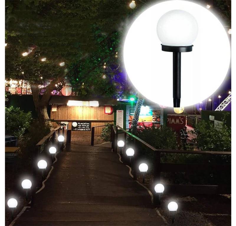 WILGOON LED Solarleuchte LED Kugelerdspiess, Solarlampe für Garten Außen LED Kugel mit Erdspieß, LED fest integriert, Tageslichtweiß, Gartenleuchte, Gartenstrahler von WILGOON