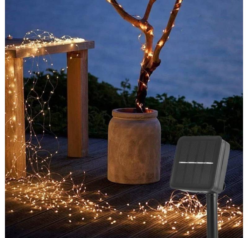 WILGOON LED Solarleuchte Solar Lichterketten Außen Wasserfall Lichterkette, LED fest integriert, warmweiß, 2M 100-200 LED,8 Modi,für Garten, Weihnachten, Hochzeiten, Partys von WILGOON