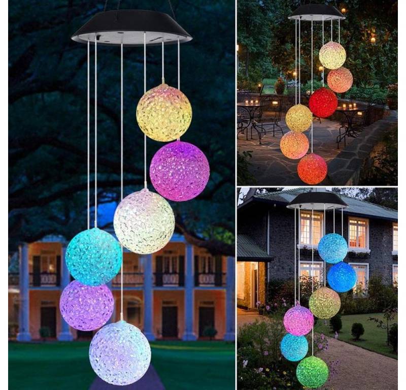 WILGOON LED Solarleuchte Solar Windspiel Gartendeko LED Solar Wind Chime Light Spiral, Windspiel Solar Farbwechsel Solarleuchten, LED fest integriert, LED Solarleuchte Windspiele mit 6 Kugeln für Terrasse Balkon Garten von WILGOON
