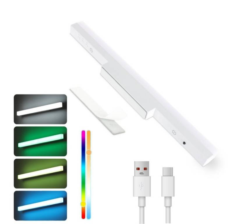WILGOON LED Unterbauleuchte 40cm RGB LED Spiegelleuchte mit Fernbedienung, Batterie 4000mAh, Kaltweiß + RGB, LED fest integriert, LED Leiste, LED Nachttischlampe, USB Wiederaufladbar Schranklicht und Treppenlicht, Farbwechsler, Dimmbare Schrankbeleuchtung Kabellos für Schreibtische, Schlafzimmer von WILGOON