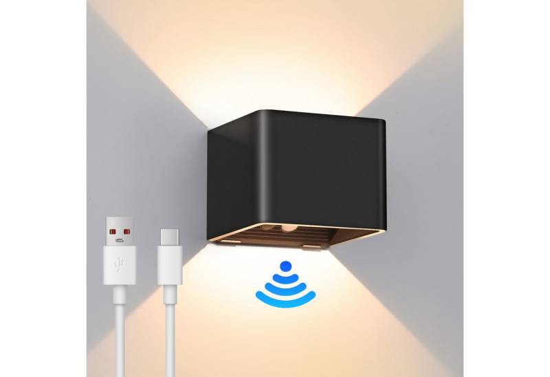 WILGOON LED Wandleuchte Akku Wandleuchte mit Bewegungsmelder Kabellose Wandlampe mit Schalter, LED fest integriert, Warmweiß, Innen Wandlampe 2200mAh USB Wiederaufladbar für Schlafzimmer Flur von WILGOON