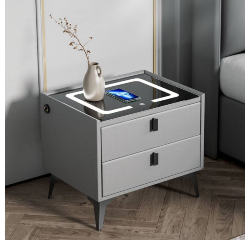 WILGOON Nachttisch Nachtkommode mit LED-Beleuchtung, 15W Kabelloses Laden, Beistelltisch (Multifunktionaler LED-Nachttisch/Beistelltisch, 1-St), Touch-Sensor-Licht, Hochglanz Nachtschrank mit 3 Schubladen von WILGOON