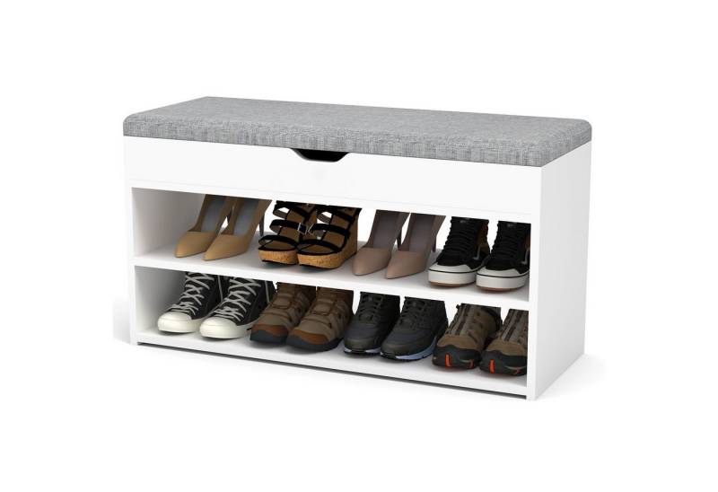 WILGOON Schuhbank Schuhregal mit gepolstertem Kissen, Schuhorganizer mit 2 Ebenen (vielseitig nutzbar,  Mit 2 offenen Fächern, 1 Stauraumfach und 1 gepolsterten Sitzauflage, B 80 x H 44 x T 30 cm), mit Klappdeckel, für 8 Paare, kratzfeste Oberfläche, bis 150 kg von WILGOON