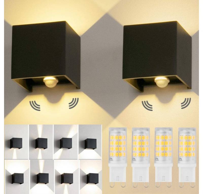 WILGOON Wandleuchte 2 Stücke Wandlampe mit Bewegungsmelder inkl.6 Watt G9 LED Leuchtmittel, LED wechselbar, Warmweiß, LED Wandleuchte Abstrahlwinkel verstellbar Außen Wandbeleuchtung von WILGOON