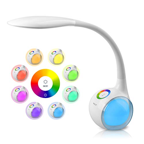 WILIT LED Schreibtischlampe Kinder, Schreibtischlampe Farbwechsel Nachttischlampe Kinder Jungen Mädchen, Nachttischlampe Touch Dimmbar mit 3 Helligkeitsstufen, Weiß von WILIT