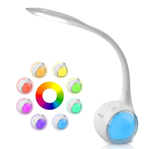 WILIT LED Schreibtischlampe Kinder, Schreibtischlampe Farbwechsel Nachttischlampe Kinder Jungen Mädchen, Nachttischlampe Touch Dimmbar mit 3 Helligkeitsstufen, Weiß von WILIT