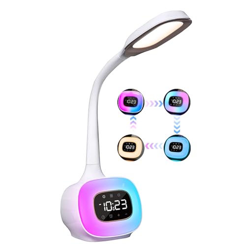 WILIT LED Schreibtischlampe Kinder, Nachttischlampe Touch Dimmbar fur Mädchen Jungen mit Lichtwecker, Tageslichtwecker, Tischlampe mit Uhr/Wecker/Schlummerfunktion/8 Klängen, Weiß WILIT LED Schreibtischlampe Kinder, Nachttischlampe Touch Dimmbar fur Mädchen Jungen mit Lichtwecker, Tageslichtwecker, Tischlampe mit Uhr/Wecker/Schlummerfunktion/8 Klängen, Weiß von WILIT