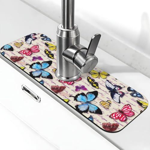 Butterfly Beautiful Vintage Butterflies Kitchen Sink Splash Guard Tap Mat 1 Pcs, Absorbent Fast Drying Mat Gadgets Splash Guard For Bathroom 15 X 5.5 Inches von WILL BUDXEG