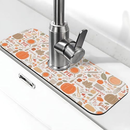 Fall Pumpink Rustikale Küche Küche Spüle Spritzschutz Wasserhahn Matte 1 Stück, saugfähige, schnell trocknende Matte Gadgets Spritzschutz für Badezimmer 38,1 x 14,9 cm von WILL BUDXEG