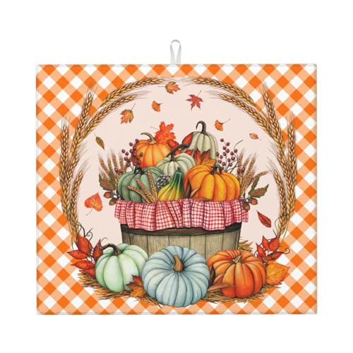 Fall Yall Farmhouse Thanksgiving Kürbis Holz Kapok Sonnenblume Abtropfmatte 40,6 x 45,7 cm für Küchentheke Abtropfmatten Geschirr leicht zu reinigen von WILL BUDXEG