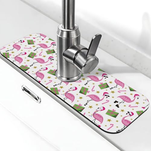 Weihnachts-Flamingo-Geschenke, Süßigkeiten-Spritzschutz, für Küche, Spüle, 1 Stück, saugfähig, schnell trocknend, Gadgets, Spritzschutz für Badezimmer, 38,1 x 14,9 cm von WILL BUDXEG