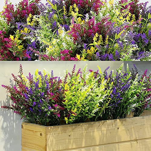 WILLBOND 12 Bündel künstlicher Lavendel, UV-beständige Pflanzen, Kunstblumen für den Außenbereich, Sträucher für Blumenarrangements, Tischdekoration, Hausgartendekoration (gemischte Farben) von WILLBOND