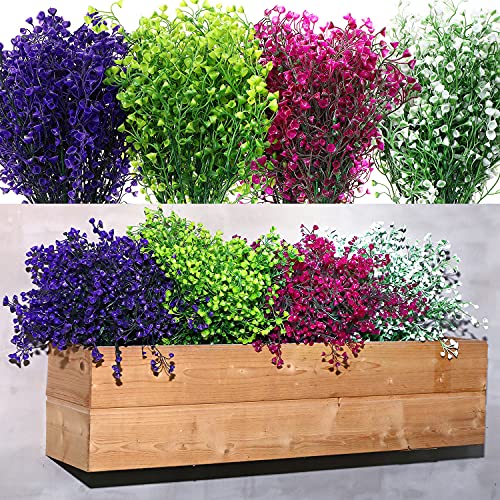 WILLBOND 12 Bündel Künstliche Sträucher Büsche Gefälschte Blumen Outdoor UV Beständige Pflanzen Kunststoff Blumen Grünsträucher Kunst Hängende Pflanzen für Haus Garten Hochzeit Dekor, Gemischte Farbe von WILLBOND