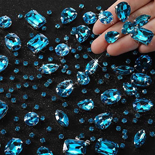 156 Stück Strasssteine zum Aufnähen Klaue Flache Rückseite Strasssteine Glitzersteine Metall Krappenfassung Acryl Glas Nähen Edelsteine für Kleidung DIY Handwerk Schmuckherstellung (See Blau) von WILLBOND