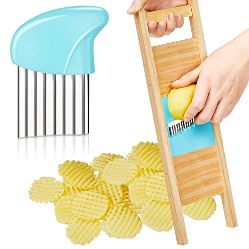 2 Pcs Wave Waffle Cutter and Crinkle Cutter Set Waffle Fry Cutter Potato Cutter Stainless Steel Potato French Fry Cutter Slicer Crinkle Choppers Potato Lattice Maker for Kitchen Tools (Blue) von WILLBOND